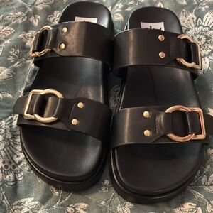 NWT DV -Dolce Vita Black Sandals with Gold Accents